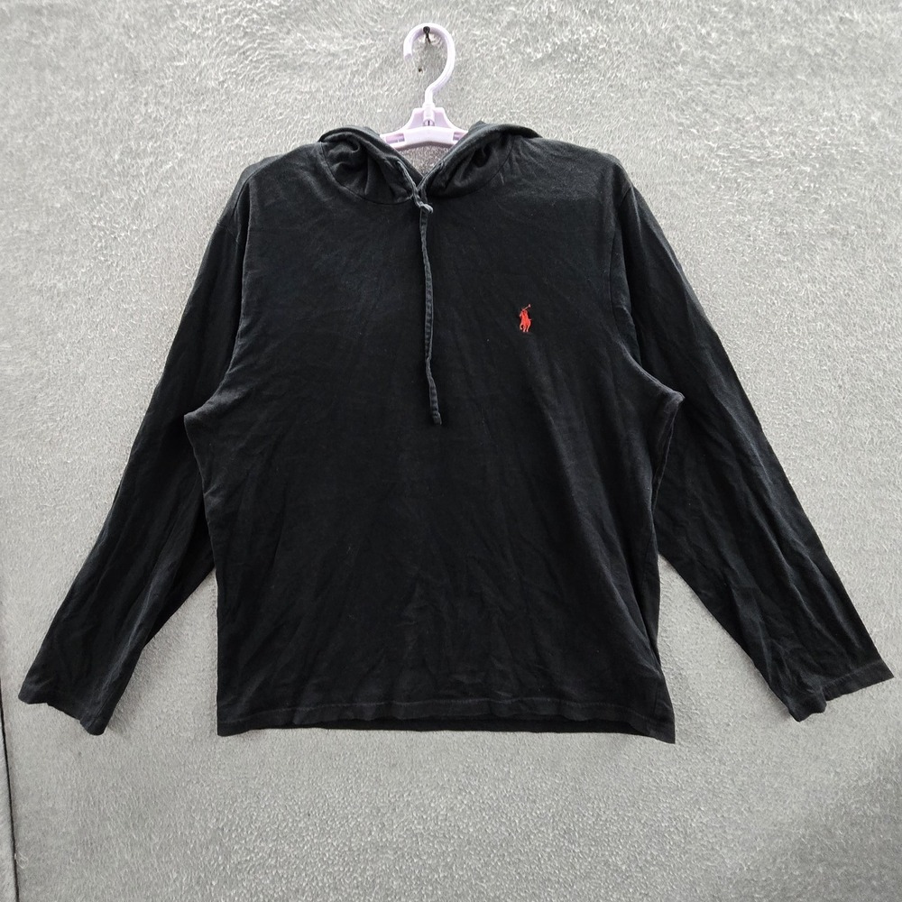 Polo Ralph Lauren Men Shirt L Black Hooded Embroidered Drawstring Logo